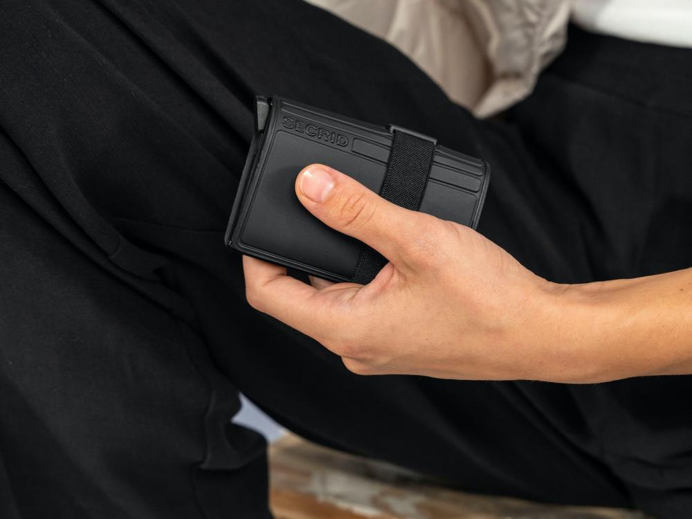Secrid Bandwallet: A slim and secure wallet with a durable elastic band closure. Made with high-quality materials, it offers scratch-resistant, water-repellent, and spacious storage for cards and banknotes.