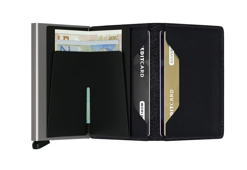 Secrid Slimwallet: A slim and stylish wallet featuring a secure cardholder, perfect for those seeking a compact design. The wallet provides RFID protection and holds multiple cards and banknotes with ease.